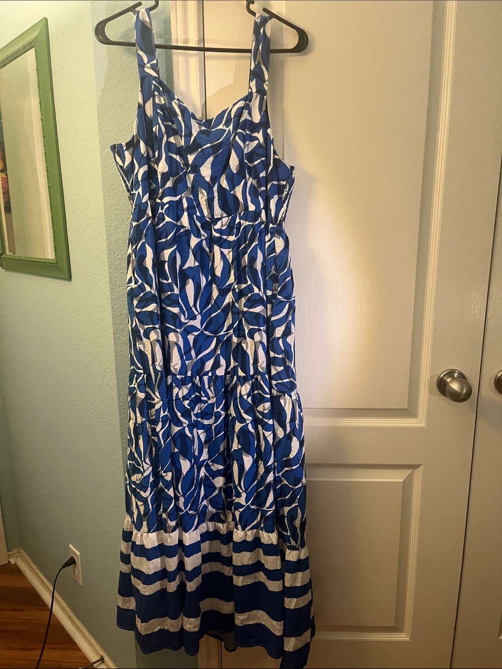 Nine West Blue and White Printed Maxi Sundress